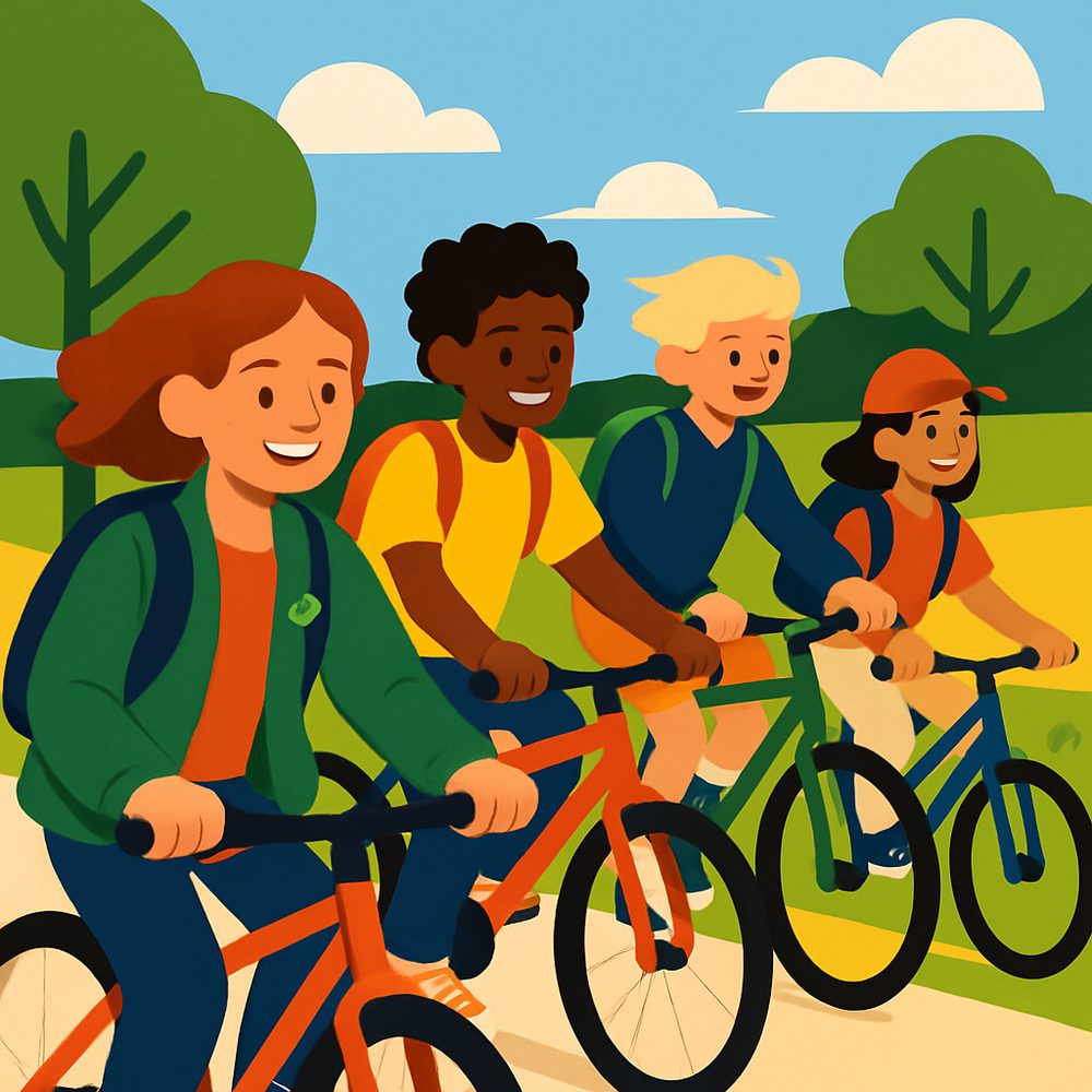 Kinderen fietsen samen buiten
