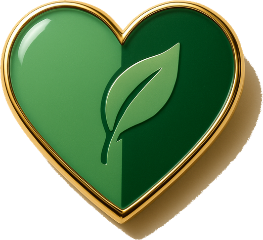 Logo De Groene Hartjes: groen hart met blaadje